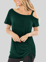 Drawstring Short Sleeve Off Shoulder T-Shirt - T-Shirts - INS | Online Fashion Free Shipping Clothing, Dresses, Tops, Shoes - 10-20 - 21/06/2021 - Category_T-Shirts