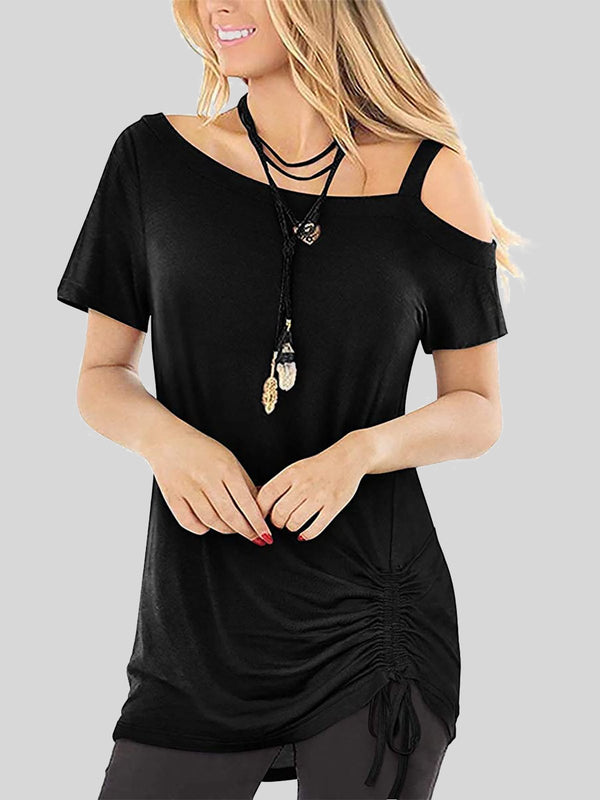 Drawstring Short Sleeve Off Shoulder T-Shirt - T-Shirts - INS | Online Fashion Free Shipping Clothing, Dresses, Tops, Shoes - 10-20 - 21/06/2021 - Category_T-Shirts