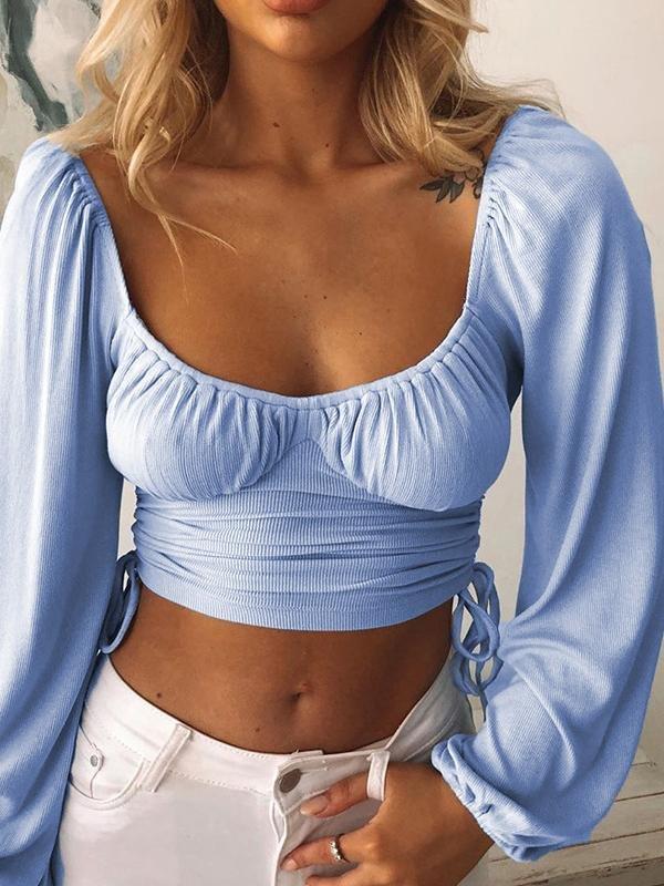 Drawstring Strappy Square Collar Palace Belly Blouses - Blouses - INS | Online Fashion Free Shipping Clothing, Dresses, Tops, Shoes - 04/12/2021 - BLO210412192 - Blouses