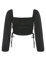 Drawstring Strappy Square Collar Palace Belly Blouses - Blouses - INS | Online Fashion Free Shipping Clothing, Dresses, Tops, Shoes - 04/12/2021 - BLO210412192 - Blouses