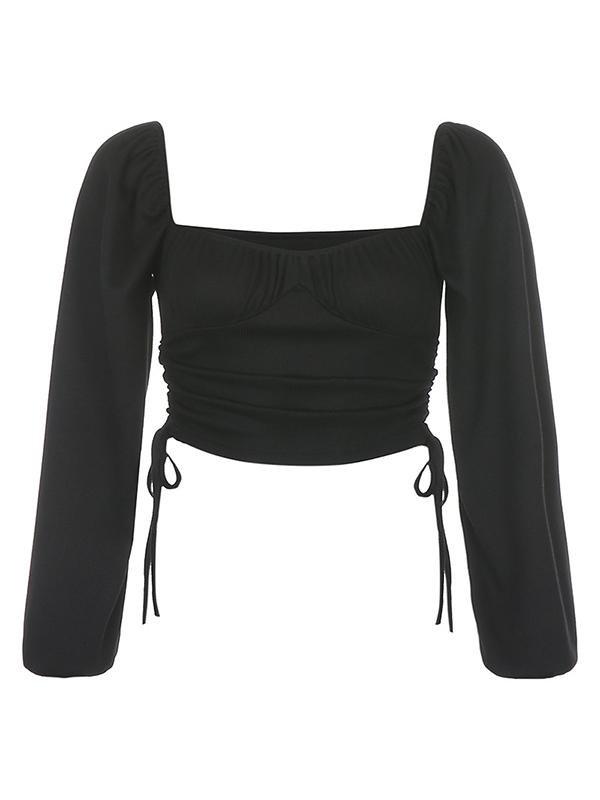 Drawstring Strappy Square Collar Palace Belly Blouses - Blouses - INS | Online Fashion Free Shipping Clothing, Dresses, Tops, Shoes - 04/12/2021 - BLO210412192 - Blouses