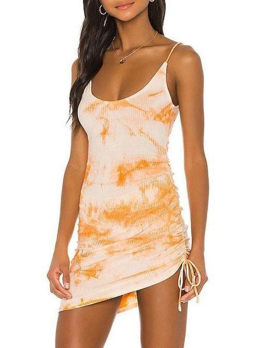 Drawstring Style Halter Tie-dye Straps Dress - Mini Dresses - INS | Online Fashion Free Shipping Clothing, Dresses, Tops, Shoes - 04/13/2021 - Colour_Orange - DRE210412751