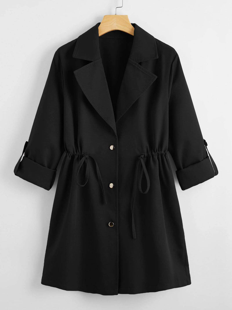 Drawstring Waist Button Up Coat - INS | Online Fashion Free Shipping Clothing, Dresses, Tops, Shoes