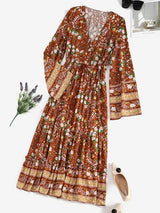 Drawstring Waist Floral Tassels Bohemian Dress - INS | Online Fashion Free Shipping Clothing, Dresses, Tops, Shoes
