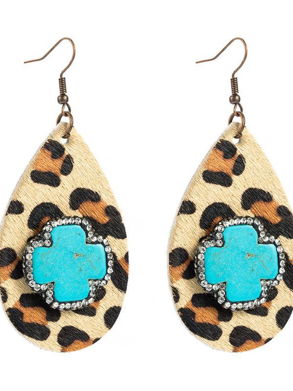 Drop-shaped leather leopard print earrings female small fresh retro earrings with diamonds - INS | Online Fashion Free Shipping Clothing, Dresses, Tops, Shoes