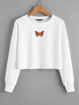 Drop Shoulder Butterfly Print Pullover - Sweatshirts - INS | Online Fashion Free Shipping Clothing, Dresses, Tops, Shoes - 01/30/2021 - Casual - Color_White