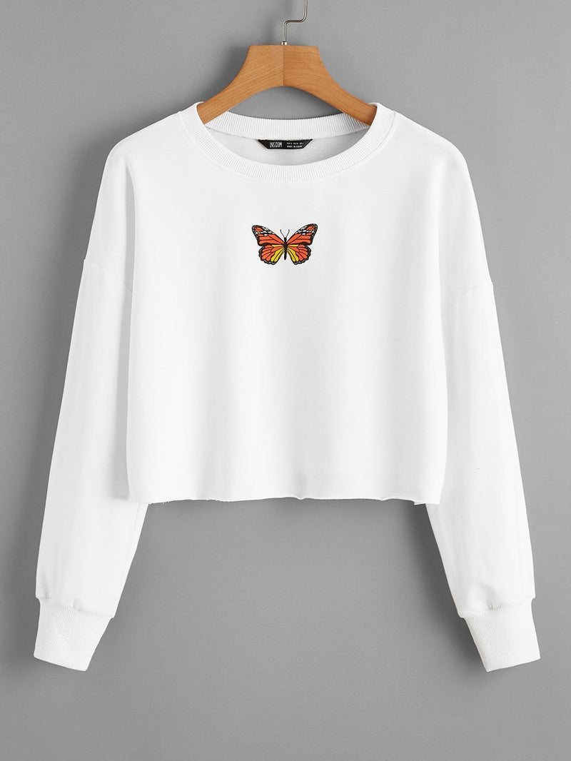 Drop Shoulder Butterfly Print Pullover - Sweatshirts - INS | Online Fashion Free Shipping Clothing, Dresses, Tops, Shoes - 01/30/2021 - Casual - Color_White