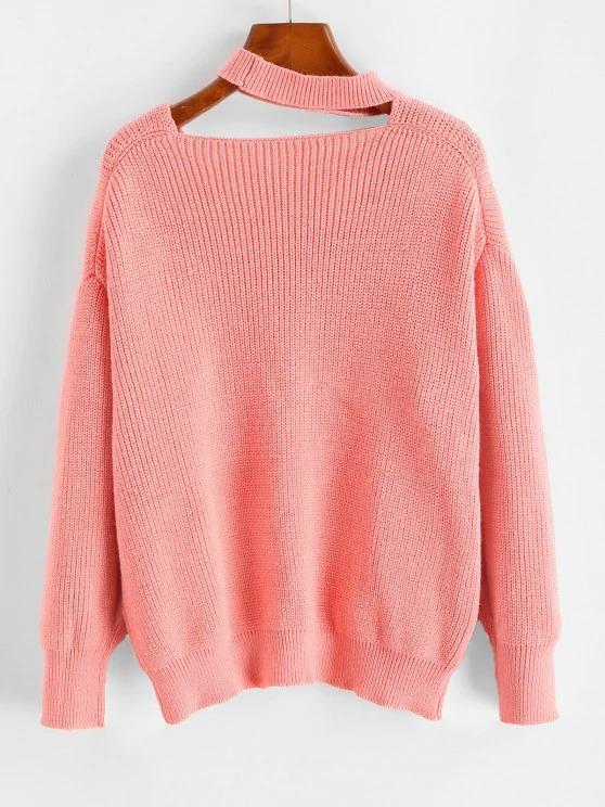 Drop Shoulder Choker Pointelle Knit Sweater - INS | Online Fashion Free Shipping Clothing, Dresses, Tops, Shoes