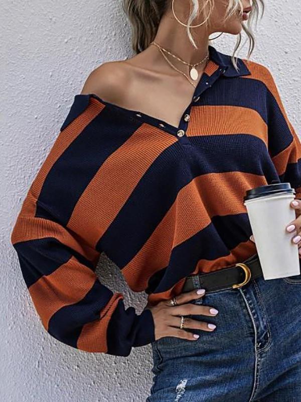 Drop Shoulder Colorblock Half Button Sweater - Sweaters - INS | Online Fashion Free Shipping Clothing, Dresses, Tops, Shoes - 02/07/2021 - Autumn - Casual