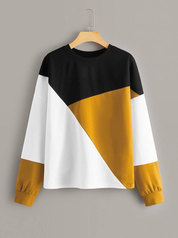 Drop Shoulder Colorblock Pullover - INS | Online Fashion Free Shipping Clothing, Dresses, Tops, Shoes