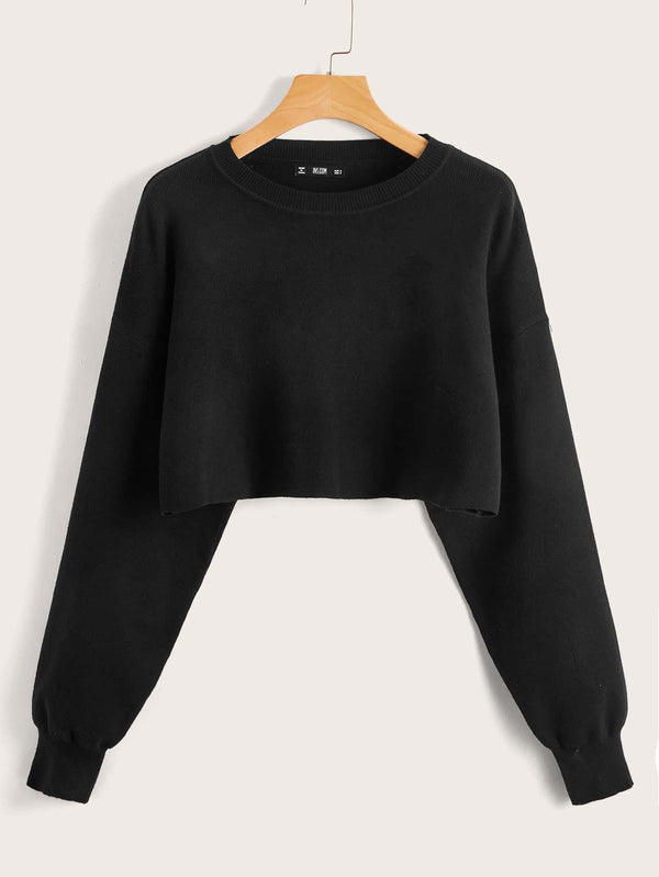 Drop Shoulder Crop Sweater - INS | Online Fashion Free Shipping Clothing, Dresses, Tops, Shoes