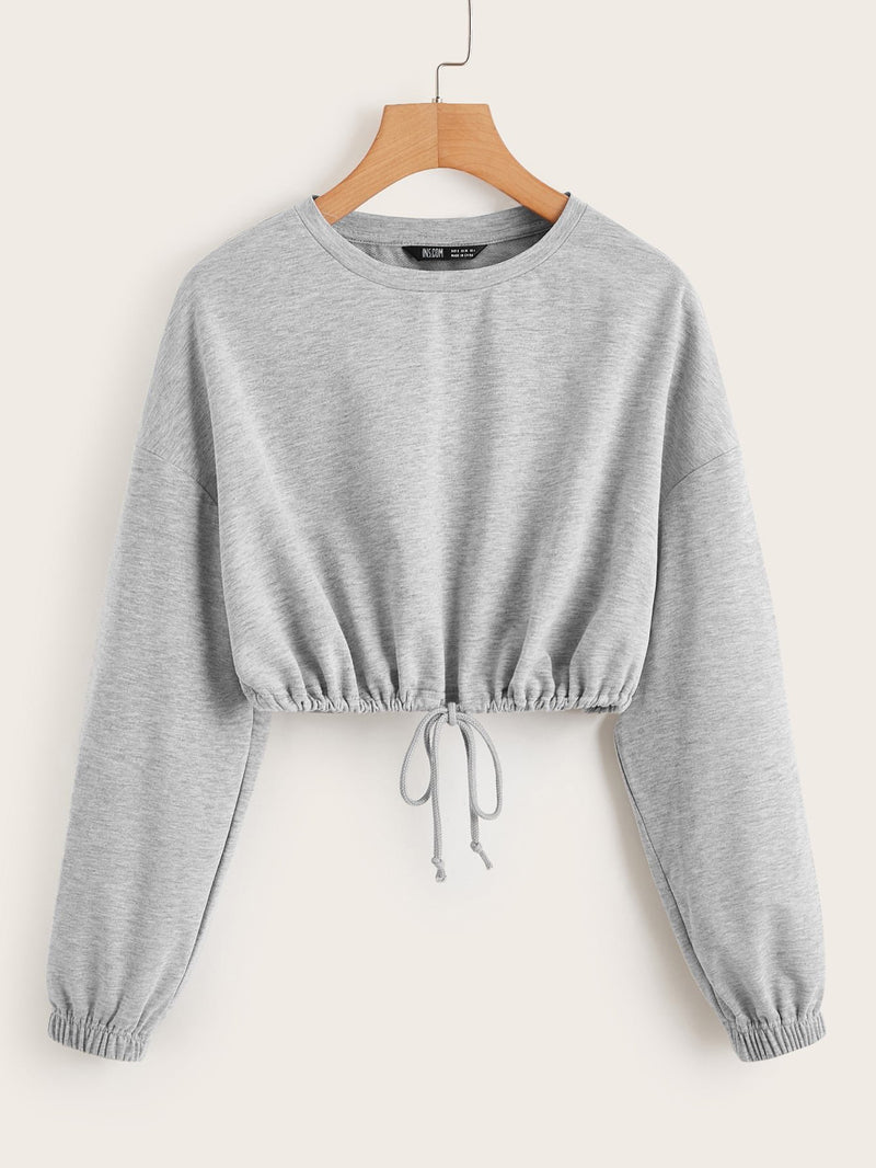 Drop Shoulder Drawstring Hem Pullover - INS | Online Fashion Free Shipping Clothing, Dresses, Tops, Shoes