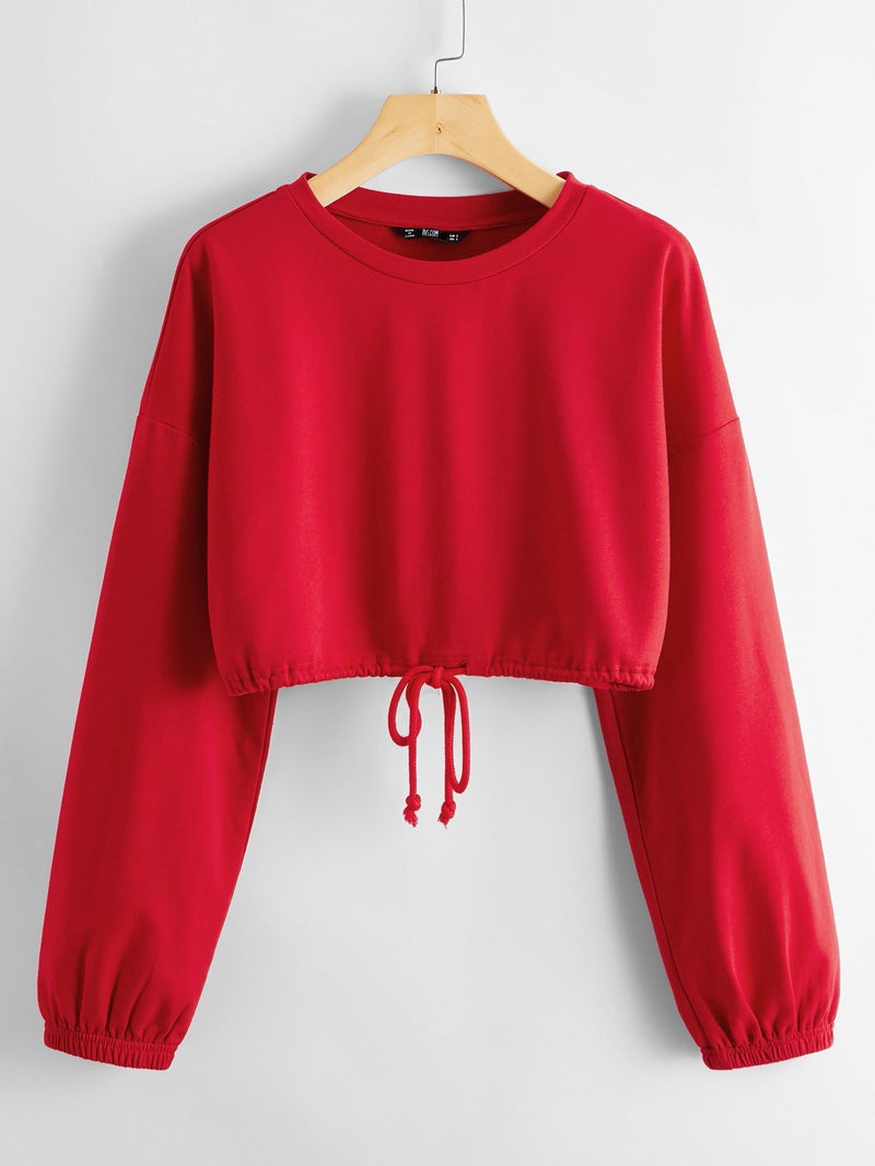 Drop Shoulder Drawstring Hem Pullover - INS | Online Fashion Free Shipping Clothing, Dresses, Tops, Shoes