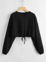 Drop Shoulder Drawstring Hem Pullover - INS | Online Fashion Free Shipping Clothing, Dresses, Tops, Shoes