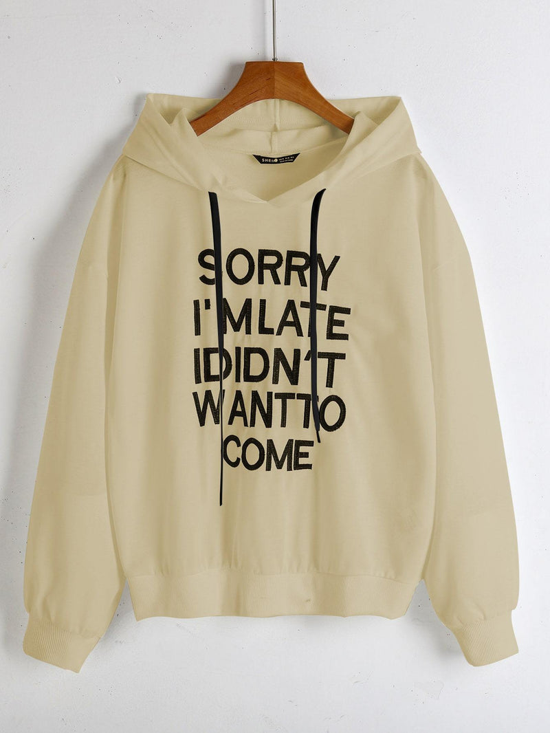 Drop Shoulder Embroidery Slogan Drawstring Hoodie - INS | Online Fashion Free Shipping Clothing, Dresses, Tops, Shoes