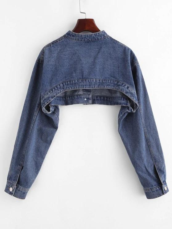 Drop Shoulder Flap Detail Cropped Jean Jacket - INS | Online Fashion Free Shipping Clothing, Dresses, Tops, Shoes