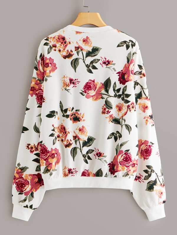 Drop Shoulder Floral Print Sweatshirt - Sweatshirts - INS | Online Fashion Free Shipping Clothing, Dresses, Tops, Shoes - 01/30/2021 - 2XL - 3XL