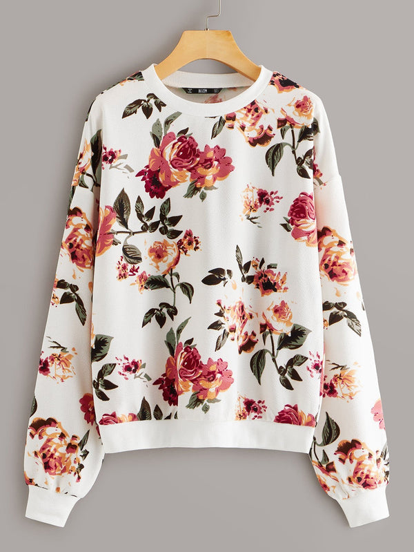 Drop Shoulder Floral Print Sweatshirt - Sweatshirts - INS | Online Fashion Free Shipping Clothing, Dresses, Tops, Shoes - 01/30/2021 - 2XL - 3XL