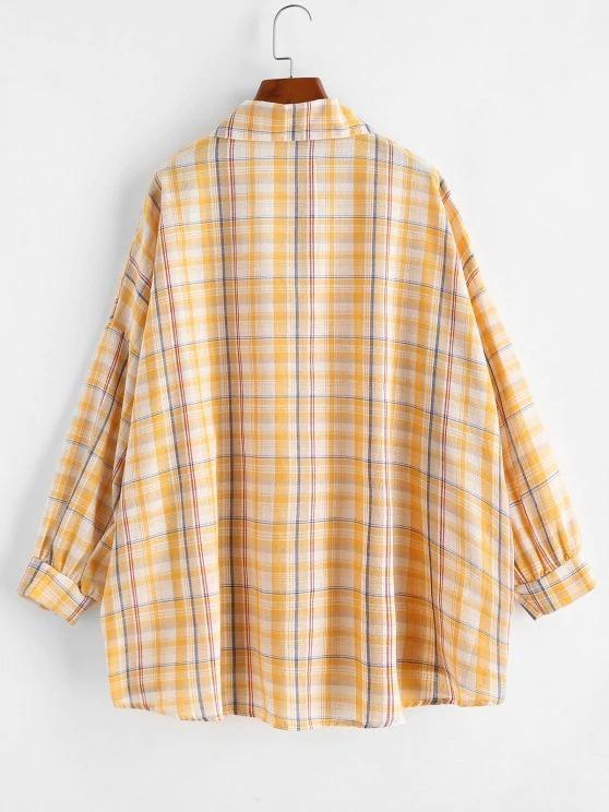 Drop Shoulder Plaid Oversize Shacket - INS | Online Fashion Free Shipping Clothing, Dresses, Tops, Shoes