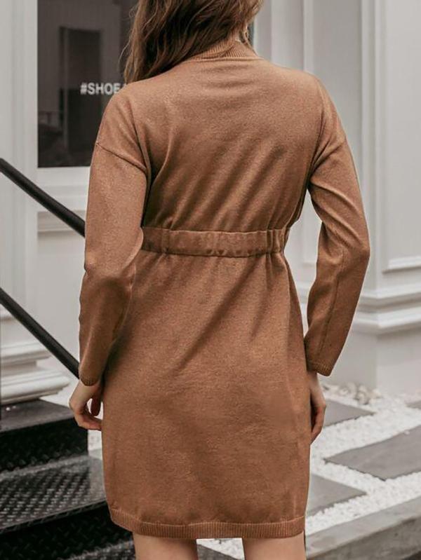Drop Shoulder Tie Waist Sweater Dress - Dresses - INS | Online Fashion Free Shipping Clothing, Dresses, Tops, Shoes - 02/02/2021 - Autumn - Brown