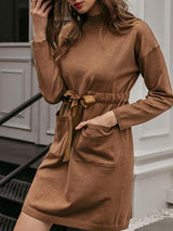 Drop Shoulder Tie Waist Sweater Dress - Dresses - INS | Online Fashion Free Shipping Clothing, Dresses, Tops, Shoes - 02/02/2021 - Autumn - Brown