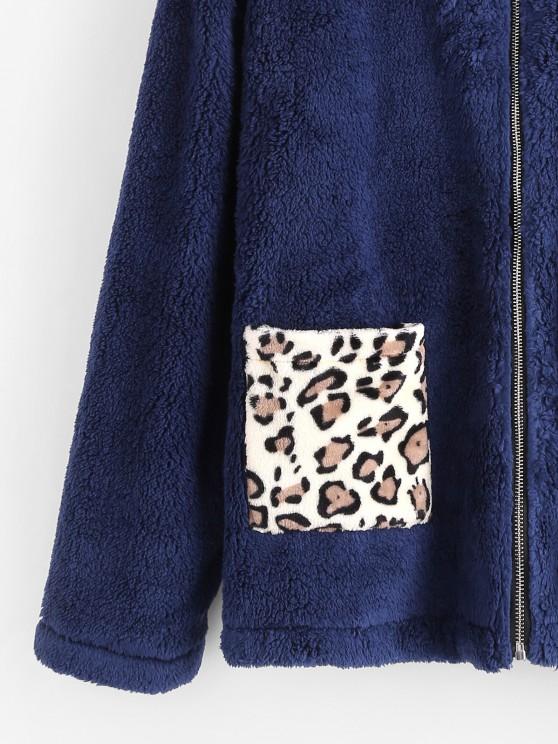 Dual Pocket Leopard Panel Fluffy Coat - INS | Online Fashion Free Shipping Clothing, Dresses, Tops, Shoes