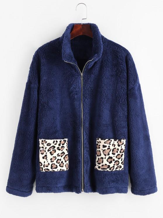 Dual Pocket Leopard Panel Fluffy Coat - INS | Online Fashion Free Shipping Clothing, Dresses, Tops, Shoes