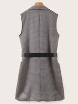 Dual Pockets Belted Houndstooth Blazer Vest - INS | Online Fashion Free Shipping Clothing, Dresses, Tops, Shoes