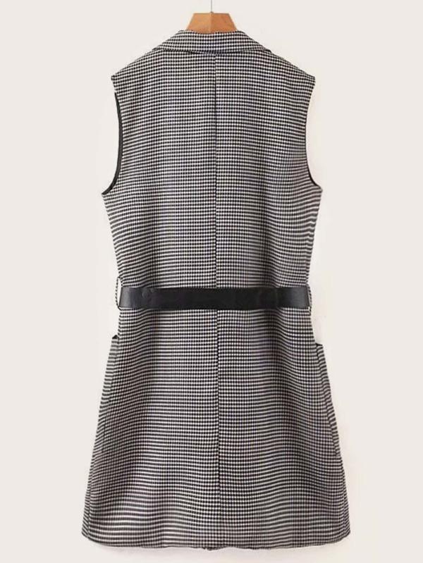 Dual Pockets Belted Houndstooth Blazer Vest - INS | Online Fashion Free Shipping Clothing, Dresses, Tops, Shoes