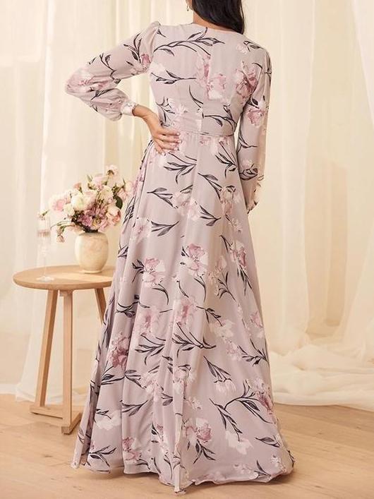 Dusty Purple Floral Print High Split Wrap Maxi Dress - Maxi Dresses - INS | Online Fashion Free Shipping Clothing, Dresses, Tops, Shoes - 14/04/2021 - chiffon-dress - Colour_ Multicolor