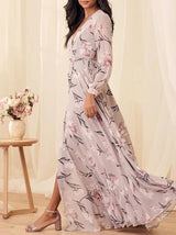 Dusty Purple Floral Print High Split Wrap Maxi Dress - Maxi Dresses - INS | Online Fashion Free Shipping Clothing, Dresses, Tops, Shoes - 14/04/2021 - chiffon-dress - Colour_ Multicolor