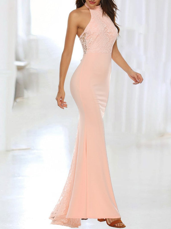 Elegant Halter Lace Sleeveless Wedding Dress - Maxi Dresses - INS | Online Fashion Free Shipping Clothing, Dresses, Tops, Shoes - 18/06/2021 - 30-40 - color-pink