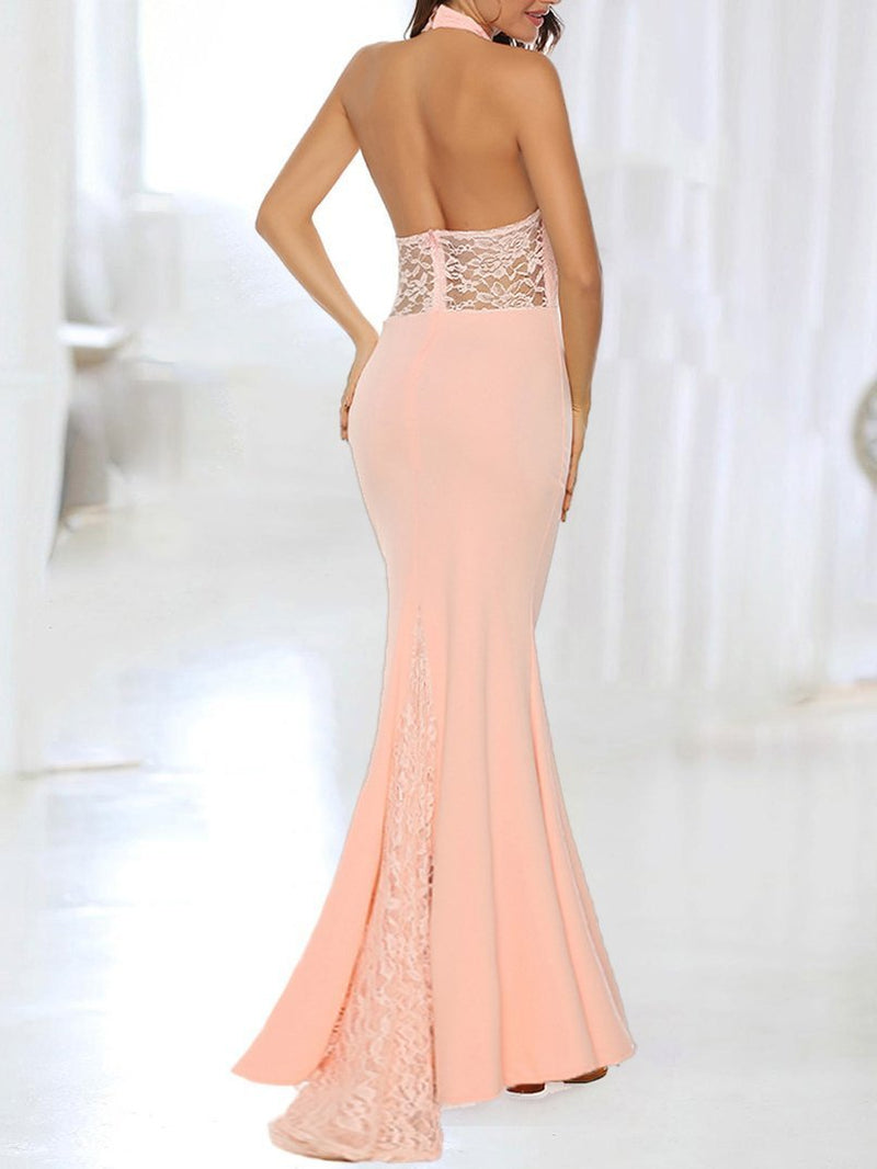 Elegant Halter Lace Sleeveless Wedding Dress - Maxi Dresses - INS | Online Fashion Free Shipping Clothing, Dresses, Tops, Shoes - 18/06/2021 - 30-40 - color-pink