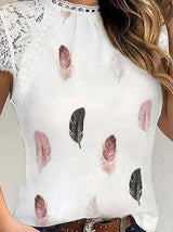 Elegant Lace Round Neck Short Sleeve Top - T-shirts - INS | Online Fashion Free Shipping Clothing, Dresses, Tops, Shoes - 10-20 - 29/06/2021 - color-white