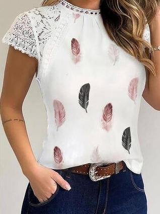 Elegant Lace Round Neck Short Sleeve Top - T-shirts - INS | Online Fashion Free Shipping Clothing, Dresses, Tops, Shoes - 10-20 - 29/06/2021 - color-white