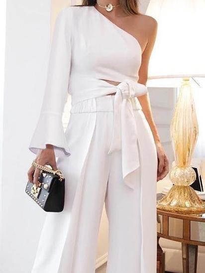 Elegant Slanted-shoulder Long Sleeve Two-piece Suit - Sets - INS | Online Fashion Free Shipping Clothing, Dresses, Tops, Shoes - 16/06/2021 - 30-40 - Bottoms