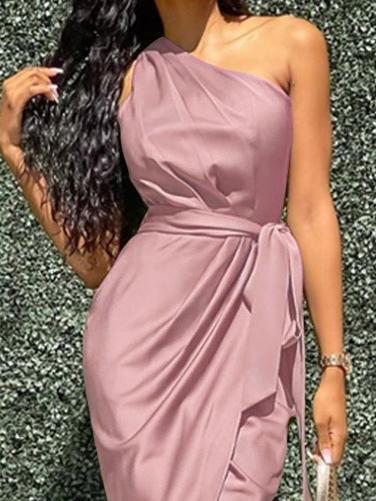 Elegant Slanted Shoulder Sleeveless Long Dress - Midi Dresses - INS | Online Fashion Free Shipping Clothing, Dresses, Tops, Shoes - 10/06/2021 - Color_Black - Color_Gray