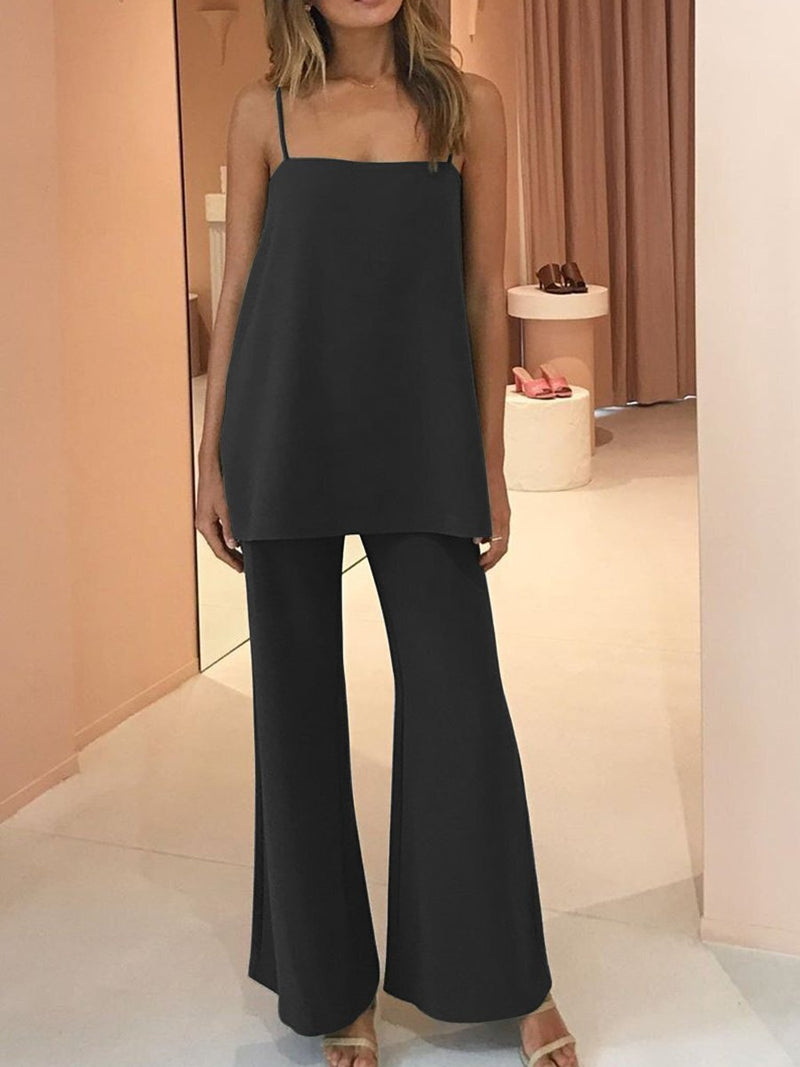 Elegant Solid Flared Suspender Two-piece - Sets - INS | Online Fashion Free Shipping Clothing, Dresses, Tops, Shoes - 14/07/2021 - 30-40 - Bottoms