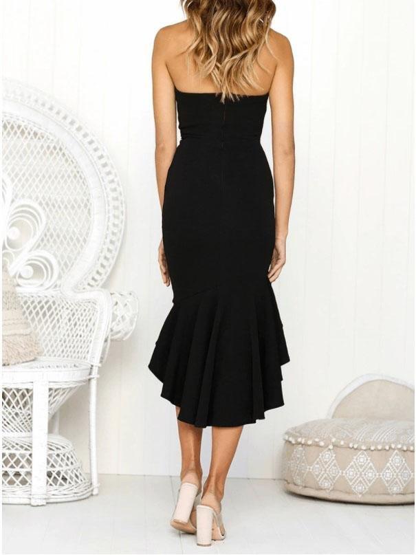 Elegant Solid Tube Top Slit Dress - Midi Dresses - INS | Online Fashion Free Shipping Clothing, Dresses, Tops, Shoes - 20-30 - 23/07/2021 - color-black