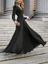 Elegant Solid V-neck Lace-up Dress - Maxi Dresses - INS | Online Fashion Free Shipping Clothing, Dresses, Tops, Shoes - 20-30 - 22/07/2021 - color-black