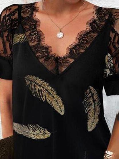 Elegant V-neck Lace Short-sleeved Dress - Mini Dresses - INS | Online Fashion Free Shipping Clothing, Dresses, Tops, Shoes - 14/07/2021 - 20-30 - color-gold