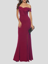 Elegant V-neck Slit Off-the-shoulder Dress - Maxi Dresses - INS | Online Fashion Free Shipping Clothing, Dresses, Tops, Shoes - 17/06/2021 - 30-40 - color-blue