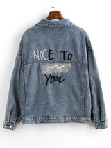 Embroidered Back Distressed Denim Jacket - INS | Online Fashion Free Shipping Clothing, Dresses, Tops, Shoes