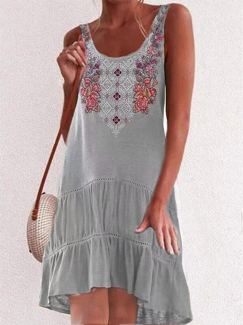 Embroidered Big Swing Vest Stitching Dress - Mini Dresses - INS | Online Fashion Free Shipping Clothing, Dresses, Tops, Shoes - 17/06/2021 - 20-30 - color-gray