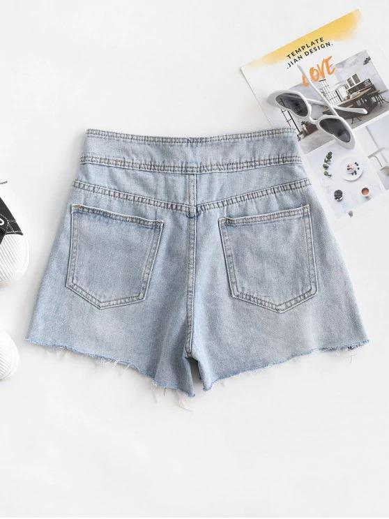 Embroidered Denim Frayed Hem Cutoff Shorts - INS | Online Fashion Free Shipping Clothing, Dresses, Tops, Shoes