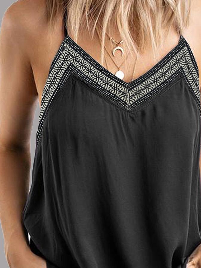 Embroidered V-neck Camisole Sleeveless Tank Top - Tank Tops - INS | Online Fashion Free Shipping Clothing, Dresses, Tops, Shoes - 08/06/2021 - Category_Tank Tops - Color_Black