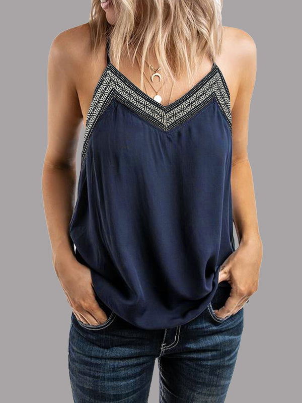Embroidered V-neck Camisole Sleeveless Tank Top - Tank Tops - INS | Online Fashion Free Shipping Clothing, Dresses, Tops, Shoes - 08/06/2021 - Category_Tank Tops - Color_Black