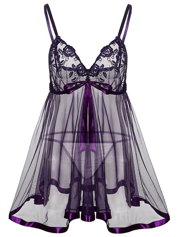 Embroidered V-neck Suspender Skirt - Lingerie - INS | Online Fashion Free Shipping Clothing, Dresses, Tops, Shoes - 07/06/2021 - Color_Purple - LIN2106030010