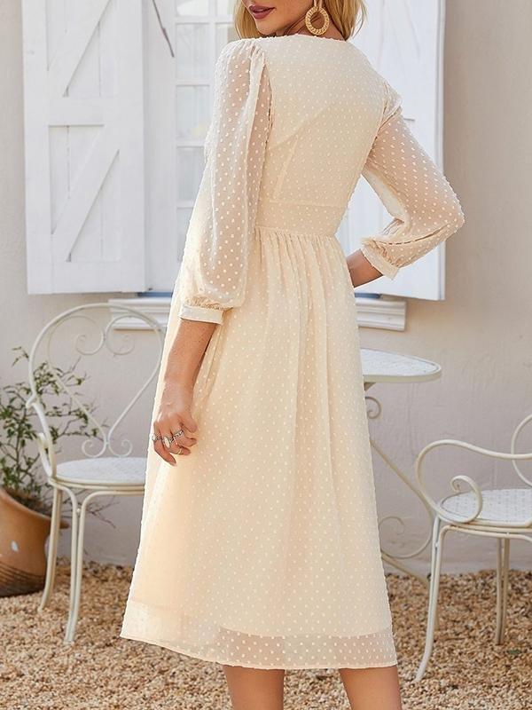 Empire Waist Swiss Dot Dress - Dresses - INS | Online Fashion Free Shipping Clothing, Dresses, Tops, Shoes - 01/28/2021 - Autumn - Beige