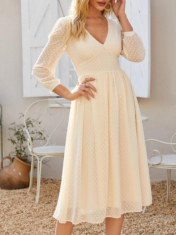 Empire Waist Swiss Dot Dress - Dresses - INS | Online Fashion Free Shipping Clothing, Dresses, Tops, Shoes - 01/28/2021 - Autumn - Beige